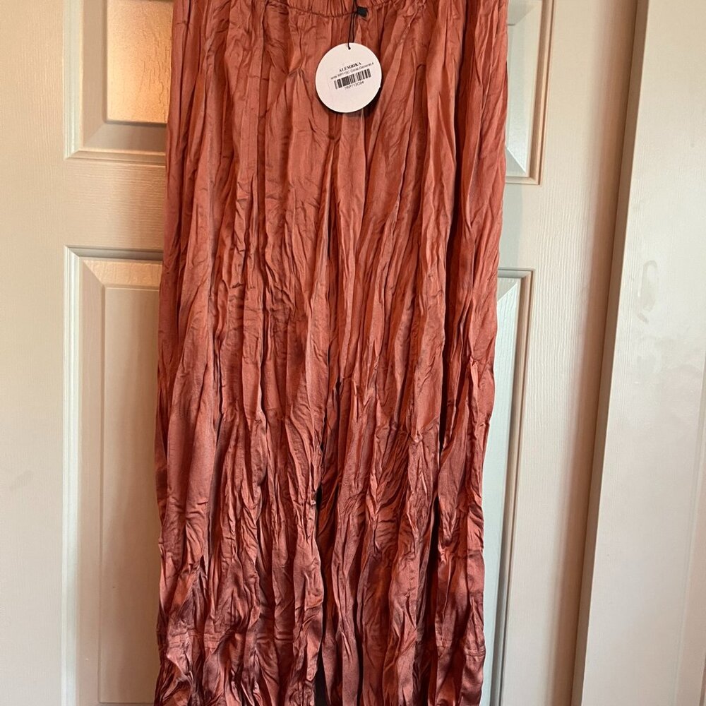 Alembika Crinkle Wide-Leg Pants in Coral